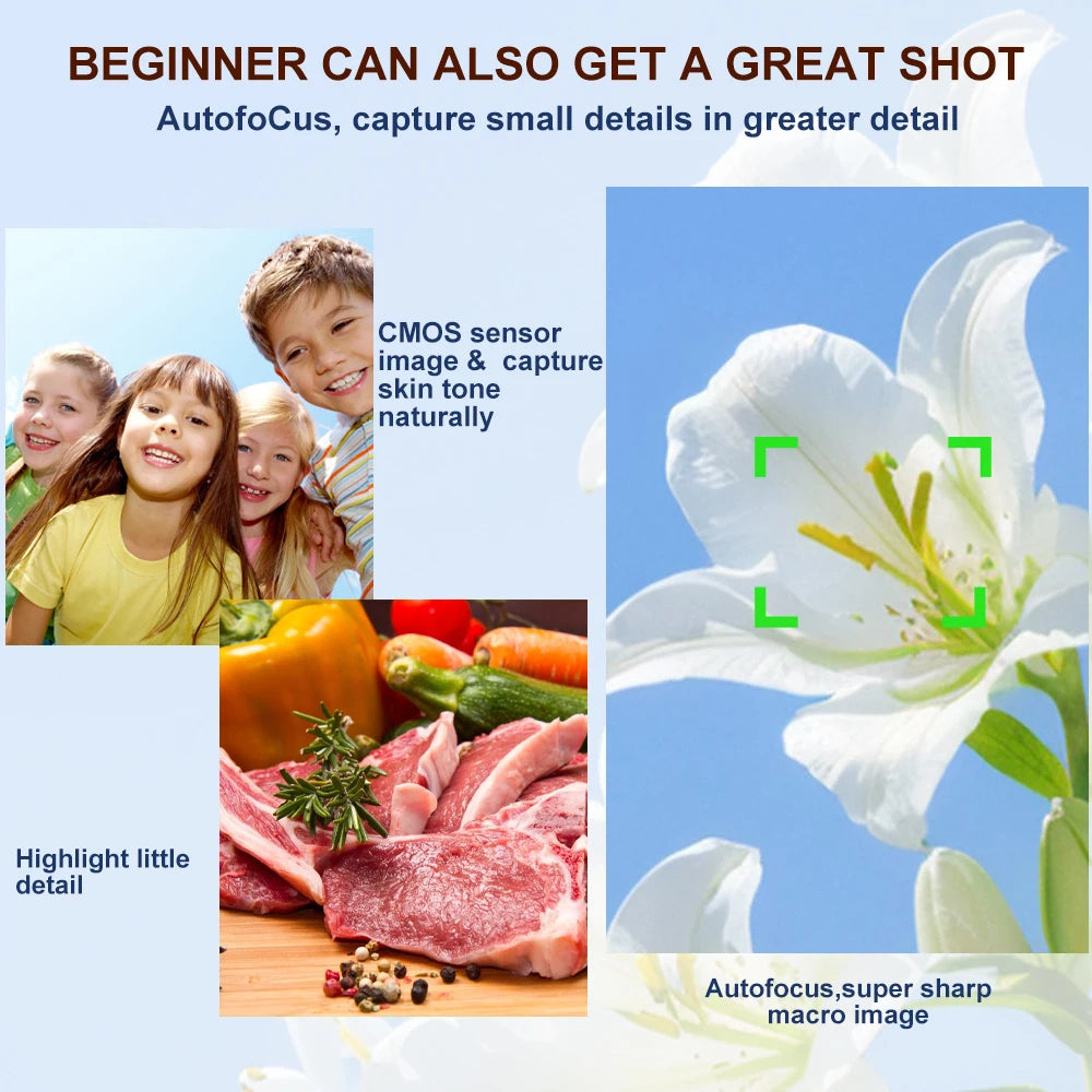 Ourlife Digital Camera CCD Dual Screen Portable Digital Camera 18X Zoom 5K Vintage Vlog Video Recorder 80MP CCD Selfie Camera