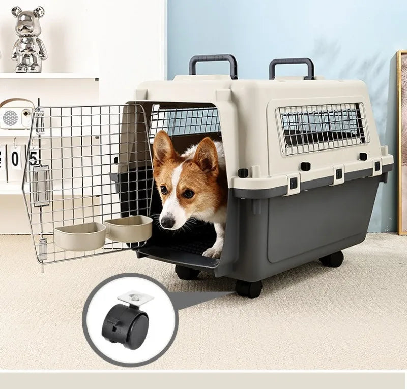 Pet Aviation Case Carrier Rolling Plastic Airline Approved Breathable Pet Cages Wire Door Travel Dog Cat Trolley Case Products