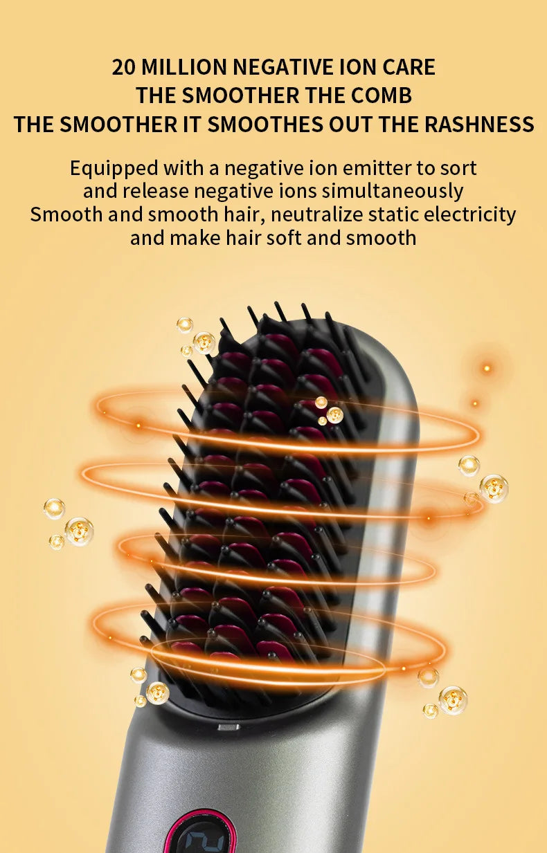 Household Wireless Portable Digital Negative Ion Straight Hair Comb TYPE-C Charging Roll Dual Purpose Straight Comb