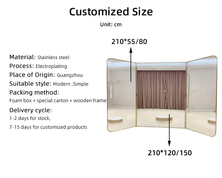 Standing Mirror Luxury Large Floor Mirror Square Round Full Length Mirror for Bridal Shop