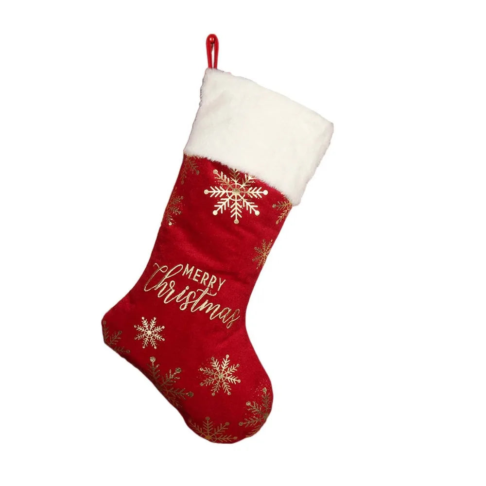 Embroidered Personalized Christmas Stocking Snowflake Pattern Red/Green Christmas Sock Large Capacity Christmas Gift Bag Navidad