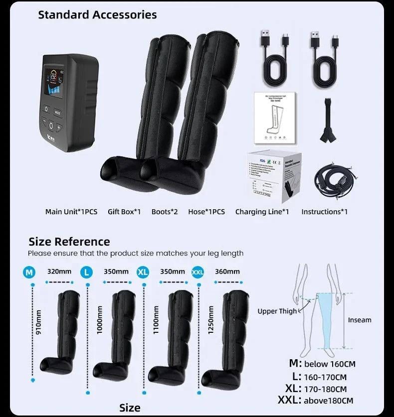 Air Compression Leg Massager Boots Foot Calf Pressotherapy Air Pressure Therapy Device 4 Chamber Fast Recovery Massage Machine