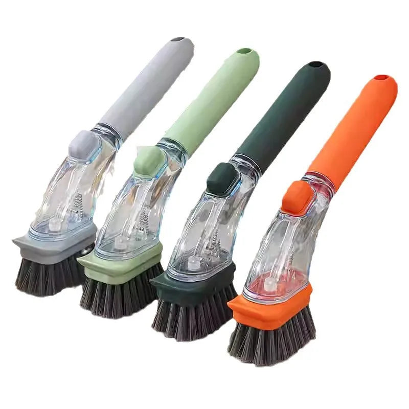 Refillable Liquid Cleaning Brush Kitchen Bowl Scrubber Cleaning Sponge Long Handle Dispenser Cleaner Tool Pot Brush Artifact