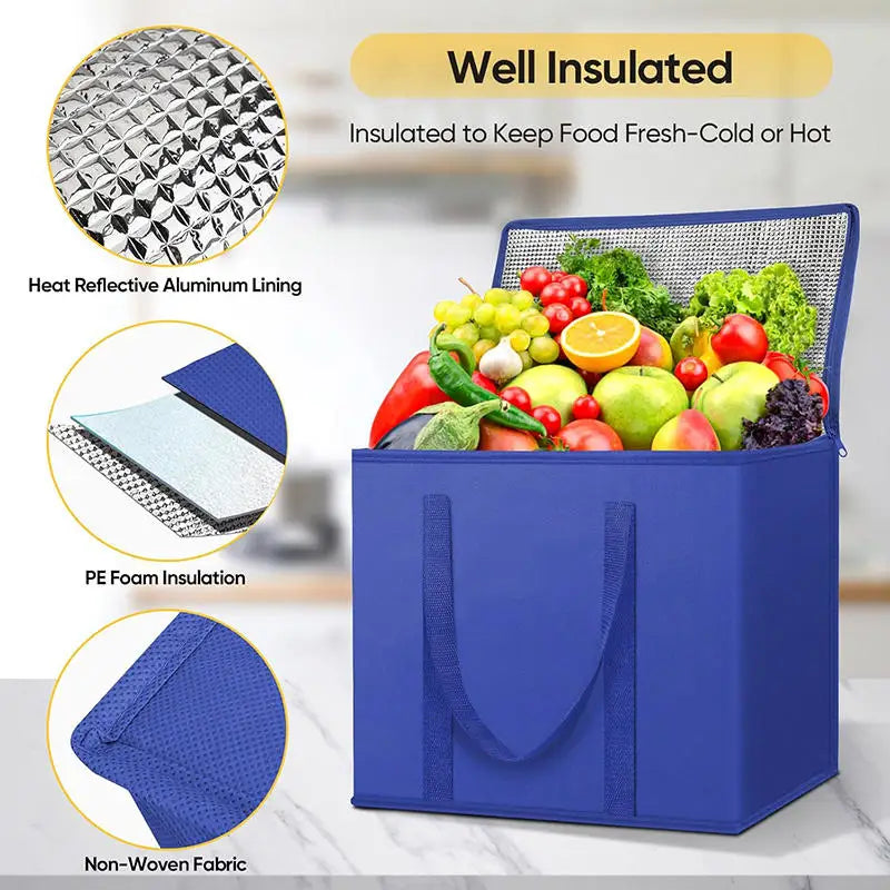 Insulated-Thermal Cooler Bag Insulation To Keep Cold Large Capacity Portable Lunch Bag Zip Picnic Camping Food Bag Grocery Bag