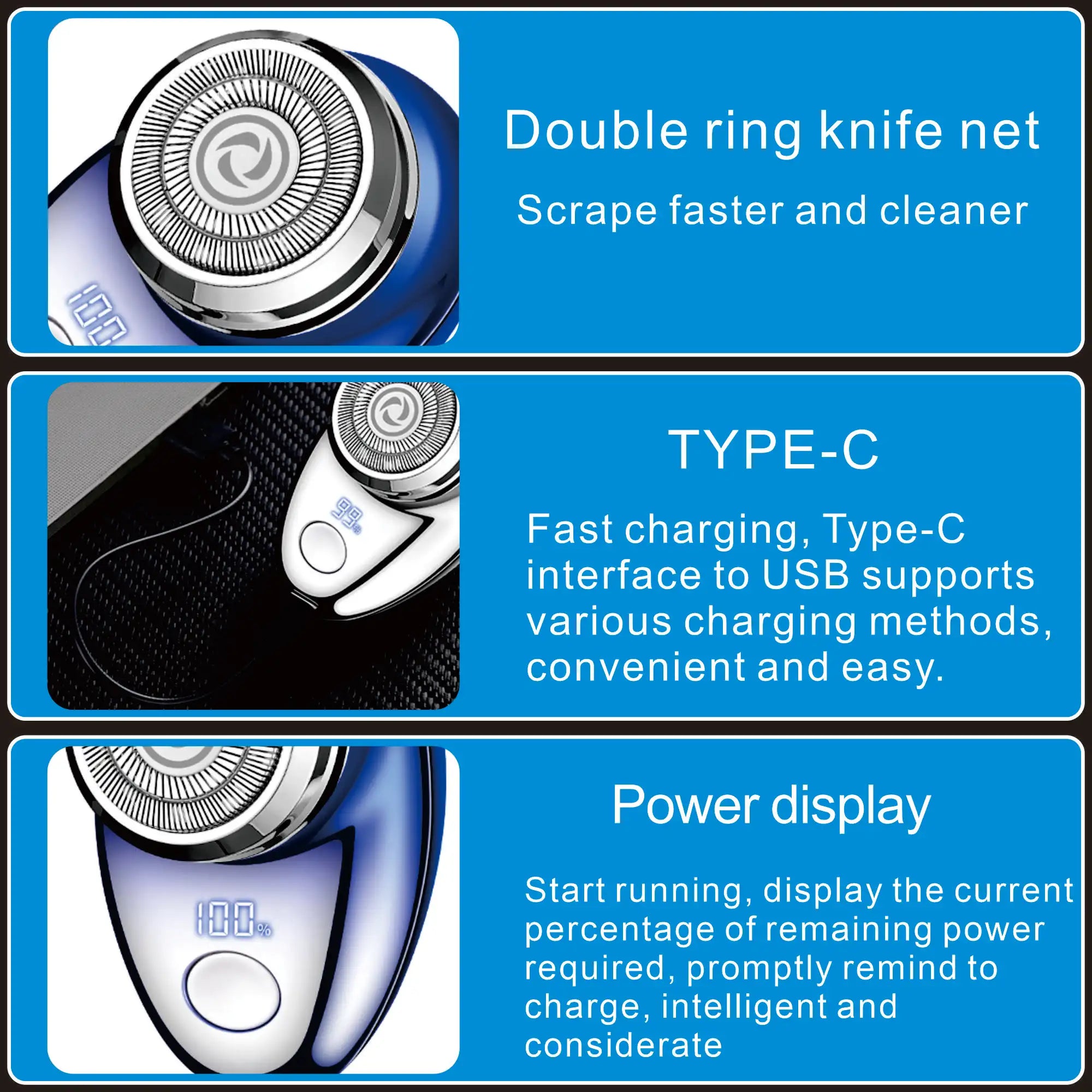 Mini electric shaver, portable powerful storm shaver, USB charging, intelligent battery display, lightweight shaver