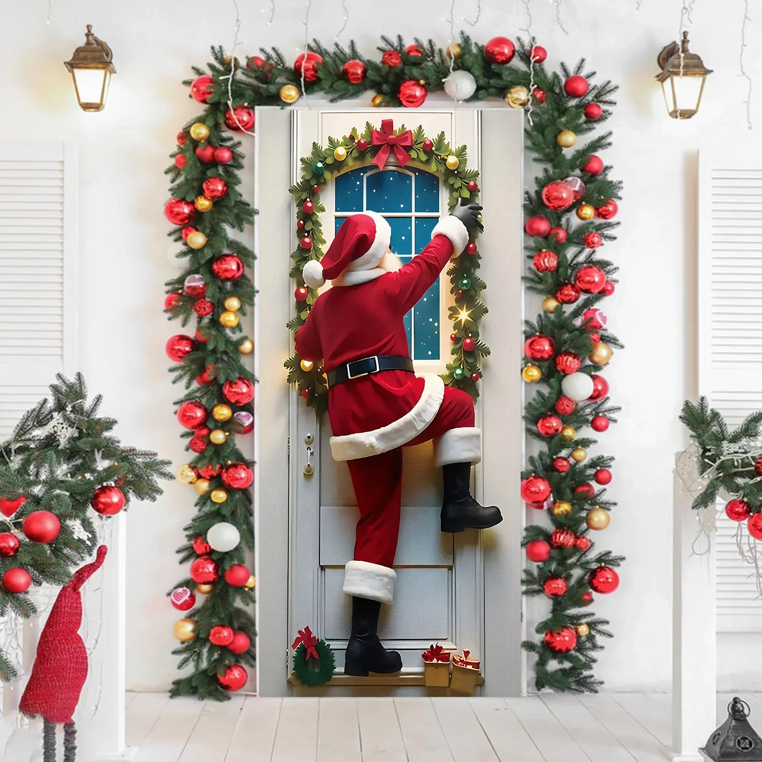 1pcs 2D Christmas Theme Door Cover Banner 2026 New Year Living room Decor Xmas Navidad Santa Snowman animals decor Favor Gift