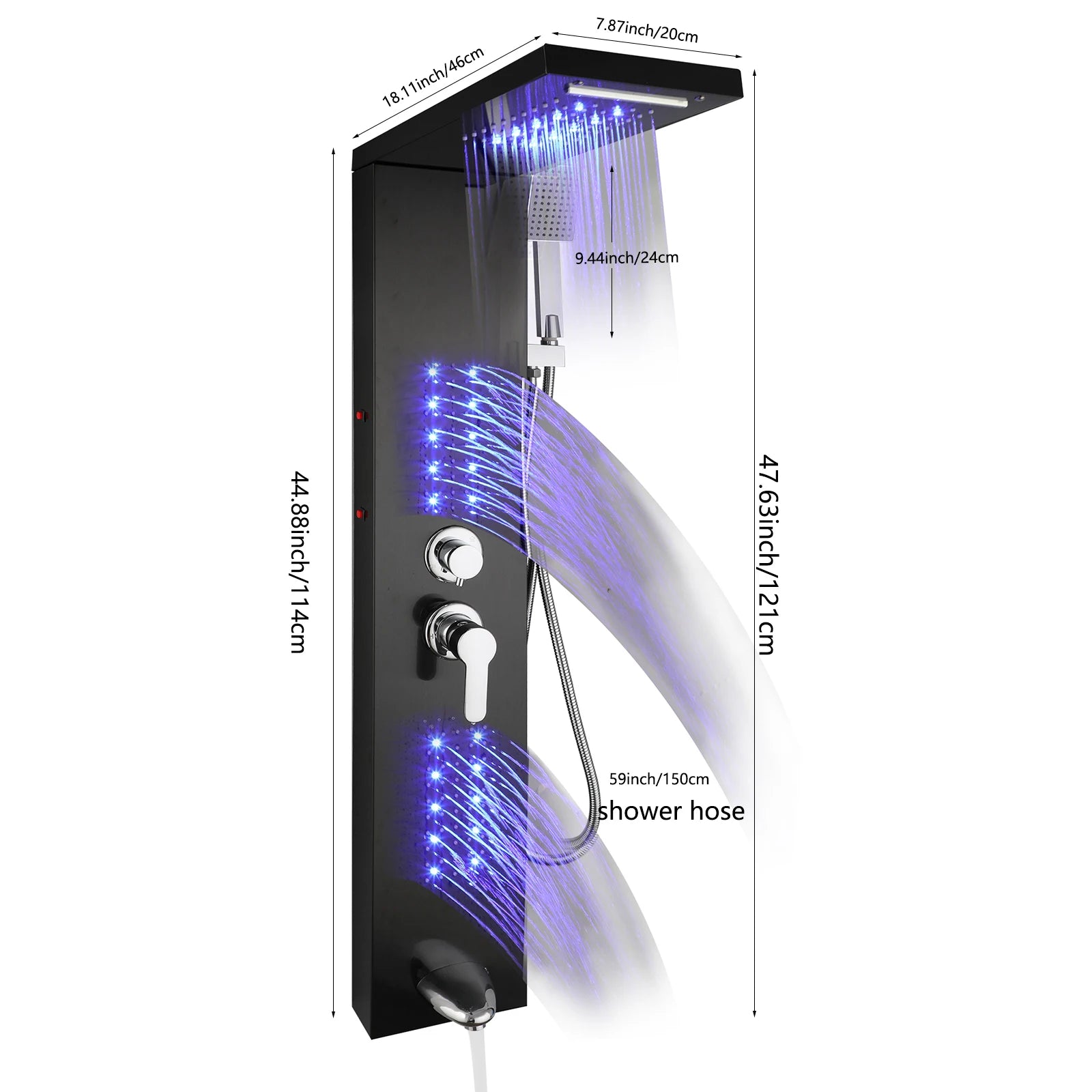 ZAPPO Shower Panel Tower System with LED Rainfall Waterfall Head LED Full Body Jets System Handheld Shower Column w/Tub Spout