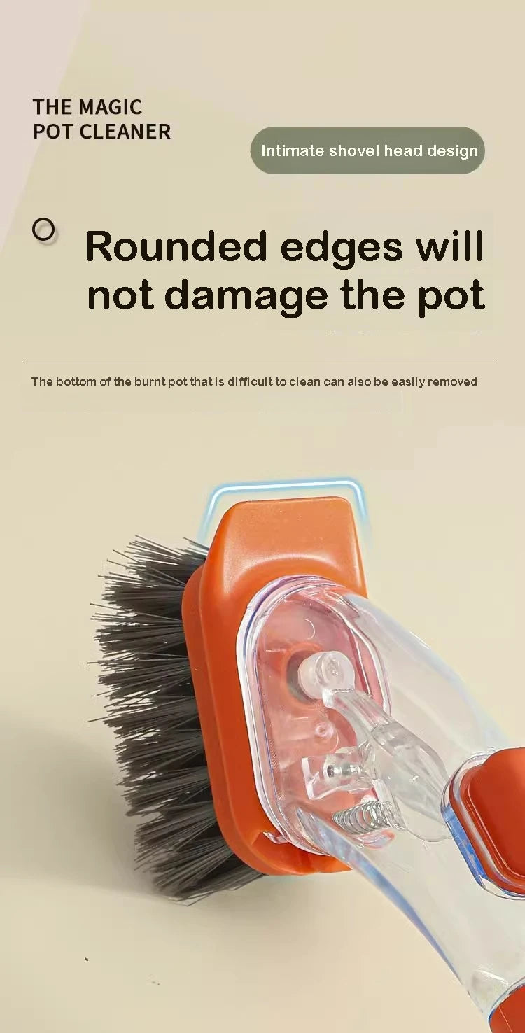 Refillable Liquid Cleaning Brush Kitchen Bowl Scrubber Cleaning Sponge Long Handle Dispenser Cleaner Tool Pot Brush Artifact