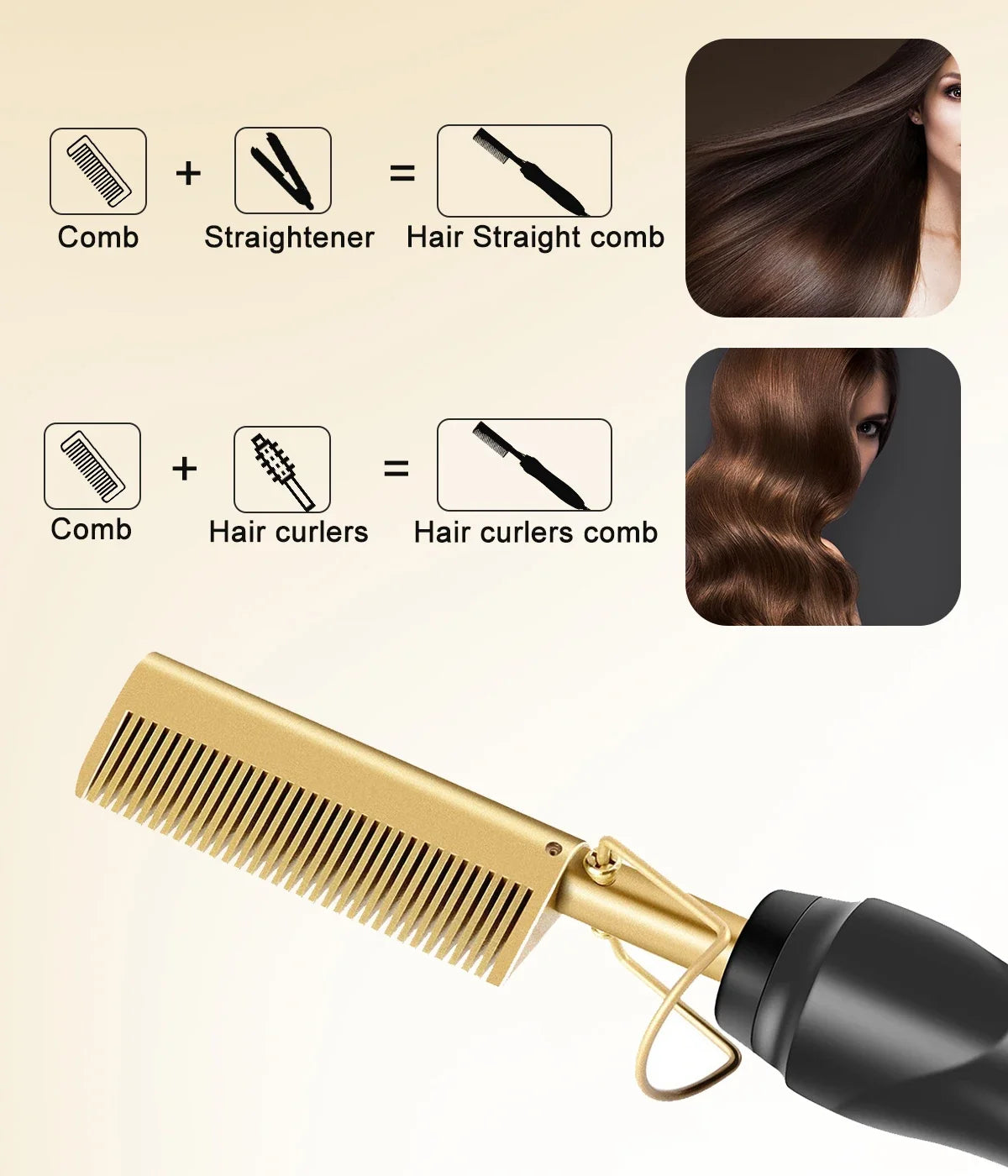 2 in1 Hot Comb Hair Straightener Electric Heating Comb Fast Heating Dry Hair Portable Travel Anti-Scald Press Comb Styling Tools