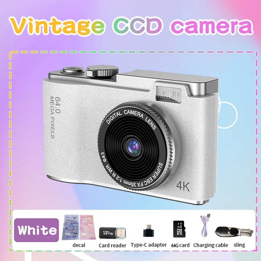 Digital Camera 4K HD Kid Camera 48MP Autofocus Vlogging Camera 2.4 Inch Retro Fashion Portable Video Camcorder for Beginners