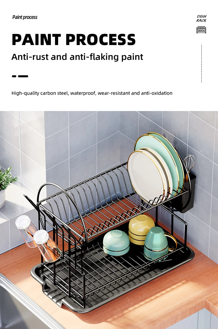 2 tier dish drying rack drain board set tableware drainer Kitchen countertop storage rack cup holder Knife and fork holder