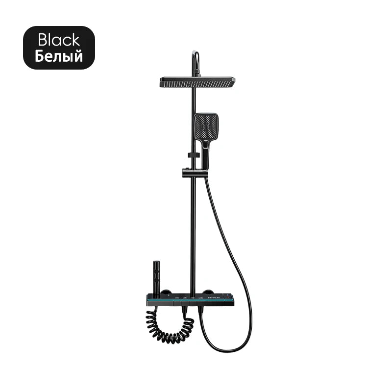 Luxury Bathroom Shower Faucet Set Smart Temperature Display Rainfall Shower System Rain Waterfall LED Bathtub Mixer Tap Showers