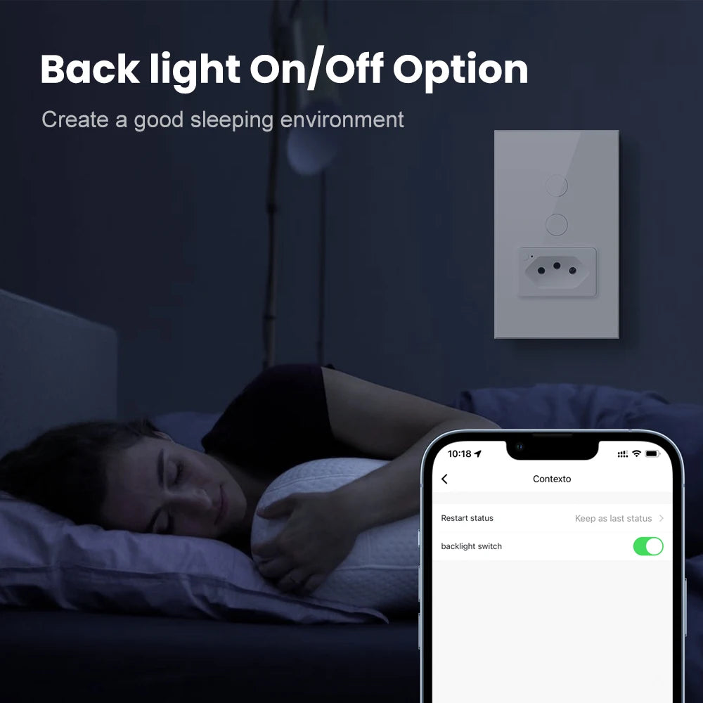 AVATTO WiFi Smart Wall Switch & Socket Brazil Standard 4X2 Glass Panel 1/2 Buttons Light Switch Tuya APP，For Alexa Google Home