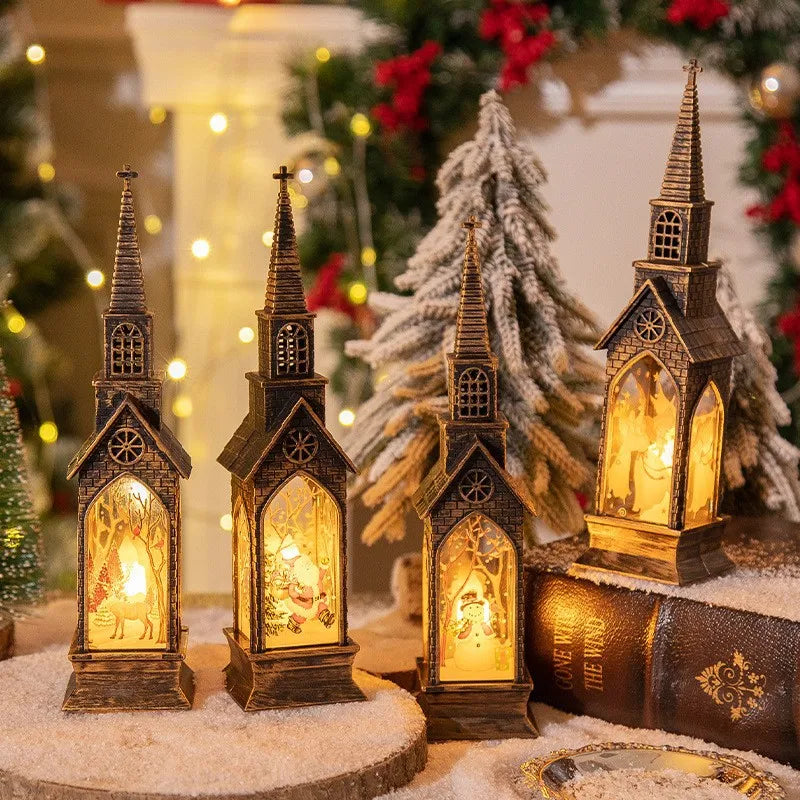 2025 Christmas LED Night Light Lantern Lamp Table Ornament Santa Claus Snowman Vintage Light Table for Home Xmas Navidad Gifts