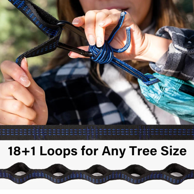 Camping hammock is a portable hammock with tree ties and carry on bags, essential camping equipment