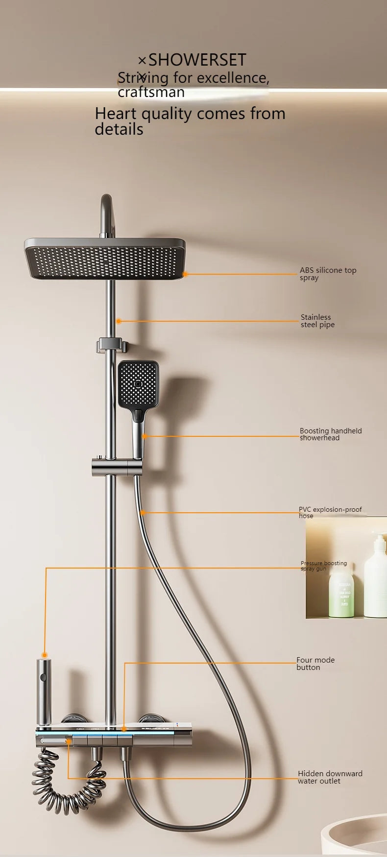 Smart Digital Display Bathroom Shower Set Piano Key Rainlfall Bath Showers System Set Apartment Bathtub Shower Faucet Full Set