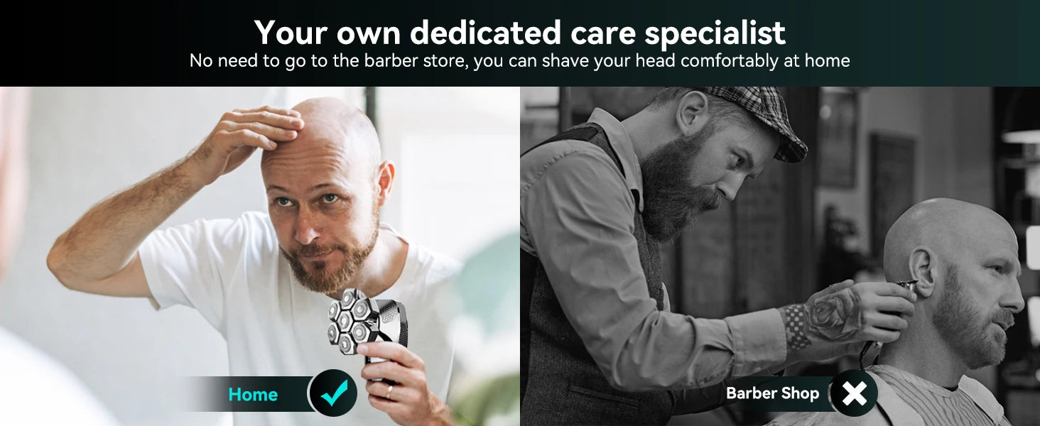 Kensen S18 Electric Head Shaver for Men Rechargeable 7D Floating Cutter Magnetic 5 in 1 Shaver Hair Trimmer Clipper Head Razors