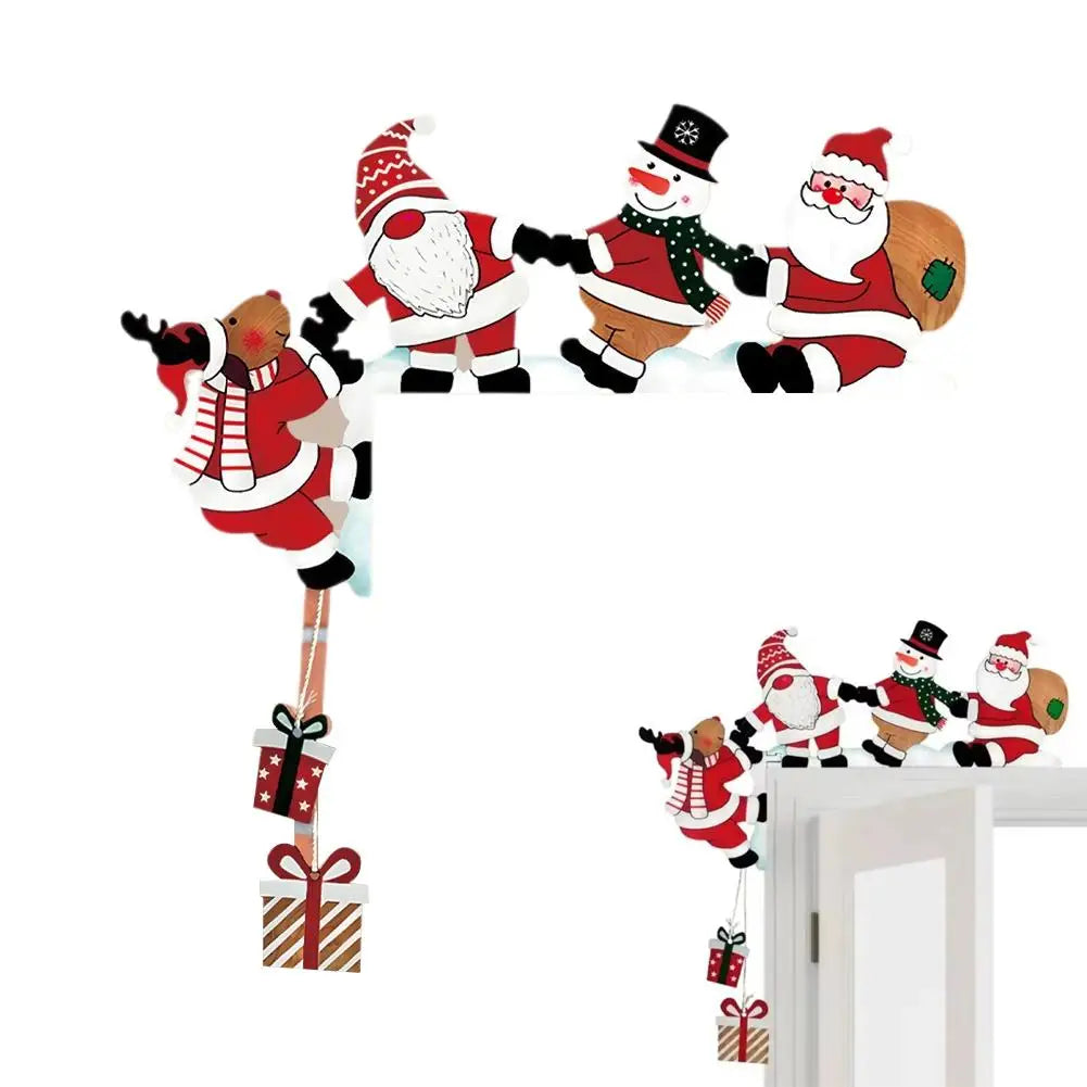 2026 New Wooden Santa Door Corner Decor Snowman Reindeer Pendant Christmas Cartoon Door Frame Decor Party Christmas Ornament