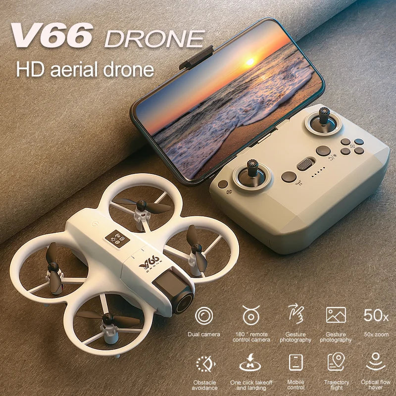 New V66 Mini Drone HD Camera 4K 1080P 180 ° Lens Wifi FPV Dron Professional Obstacle Avoidance Helicopter RC Quadcopter Toys
