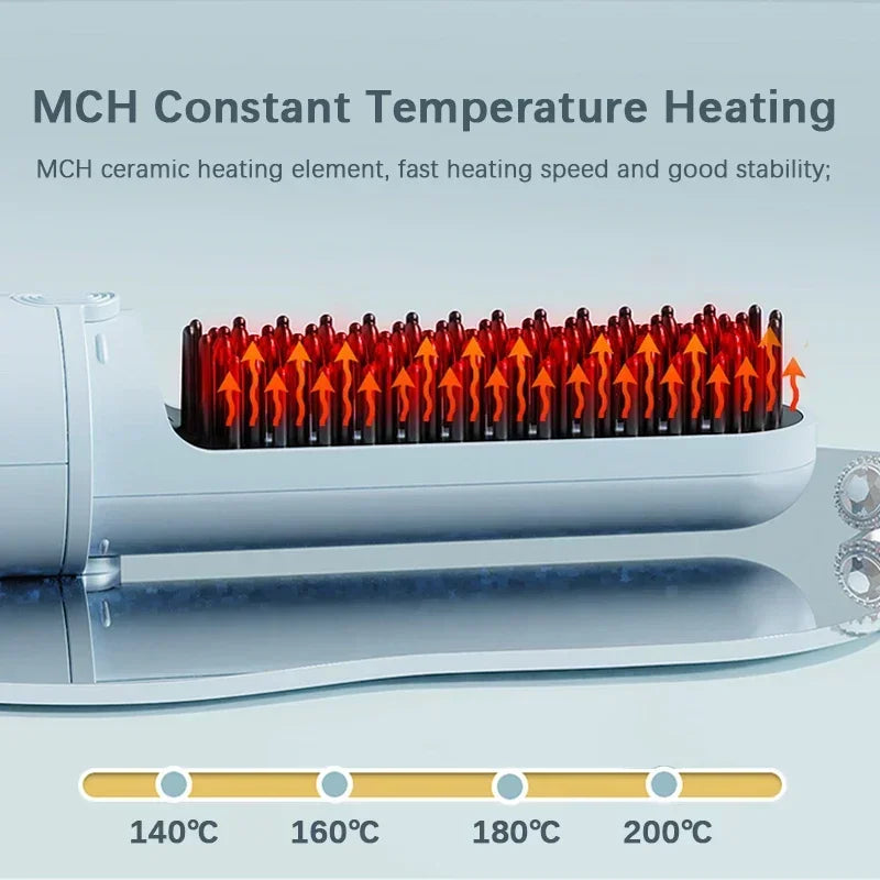 Wireless Electric Heating Straight Hair Comb Rechargeable Portable  Negative Ion Anti-scalding Hair Straightener For Home Travel