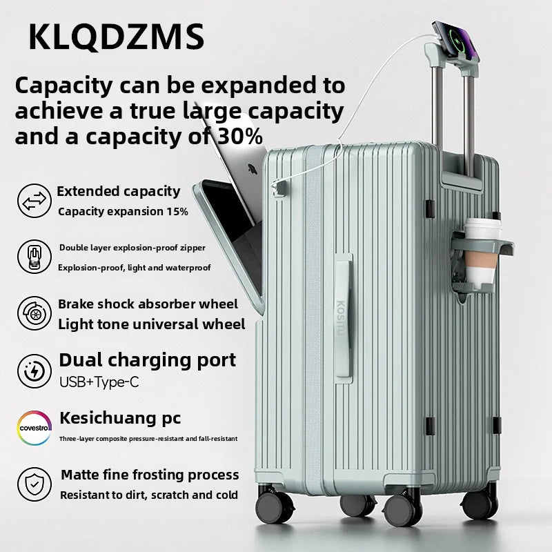 KLQDZMS Cabin Suitcase 20"22"24"26"28"30 Inch Large Capacity Trolley Case USB Charging Boarding Box Front Opening Luggage