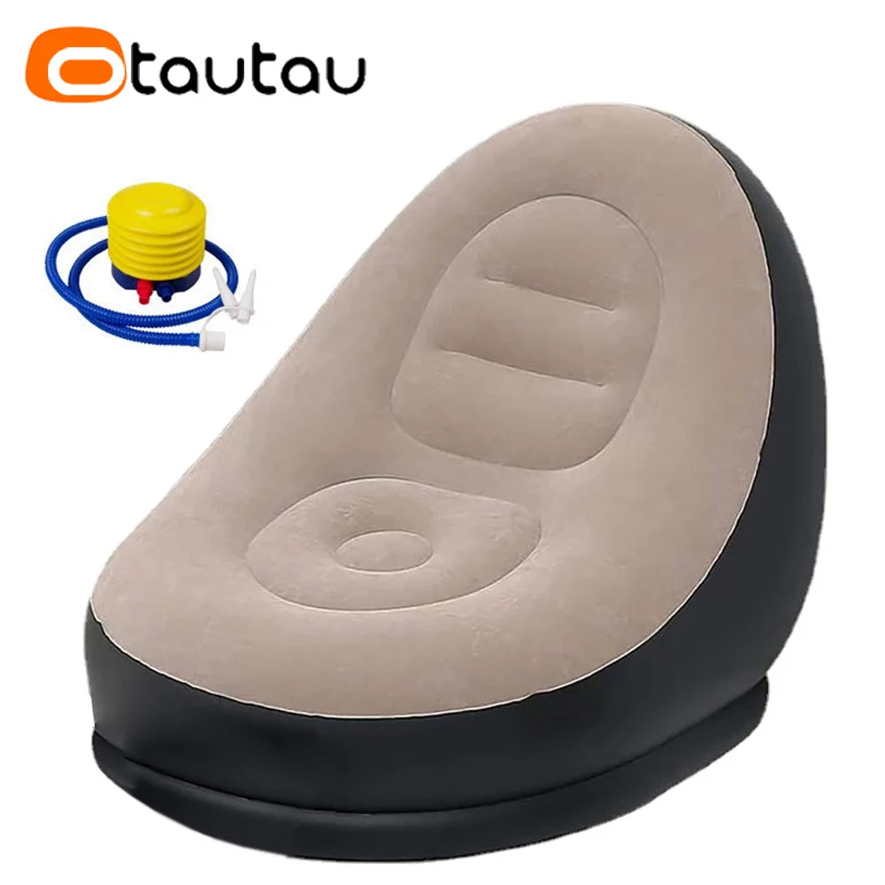OTAUTAU Inflatable Lounger with Footstool Ottoman Chaise Lounge Recliner Outdoor Portable Camping Couch Garden Chair Pouf SF029