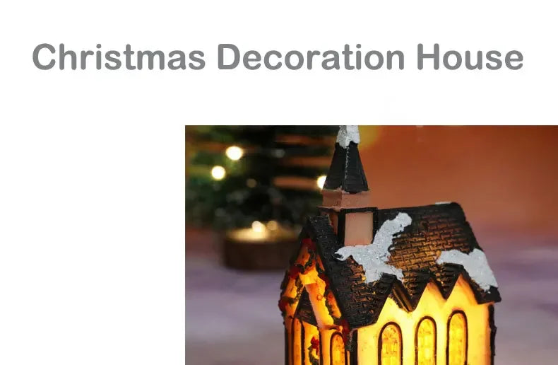 Christmas Decoration House LED Light Xmas Durable Ornaments Small Resin Mini House Miniature Village Building for Home Kids Gift