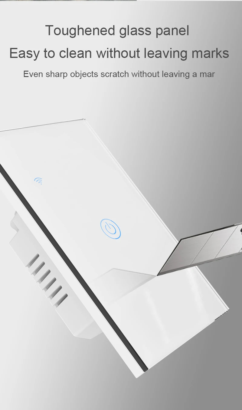 WiFi&Buletooth US Standard Touch Panel Switch Smart Switch Panel 1/2/3/4 Way Works With Tuya Compatible with Google Home