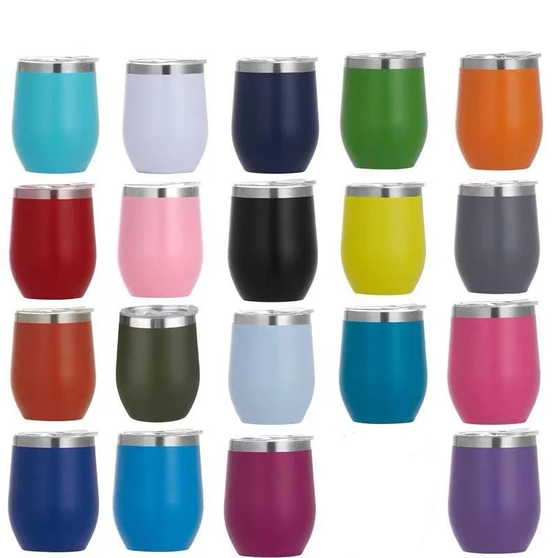 50pcs Custom 12oz double wall stainless steel wine tumbler insulated vacuum egg shape wine tumbler with sliding lids