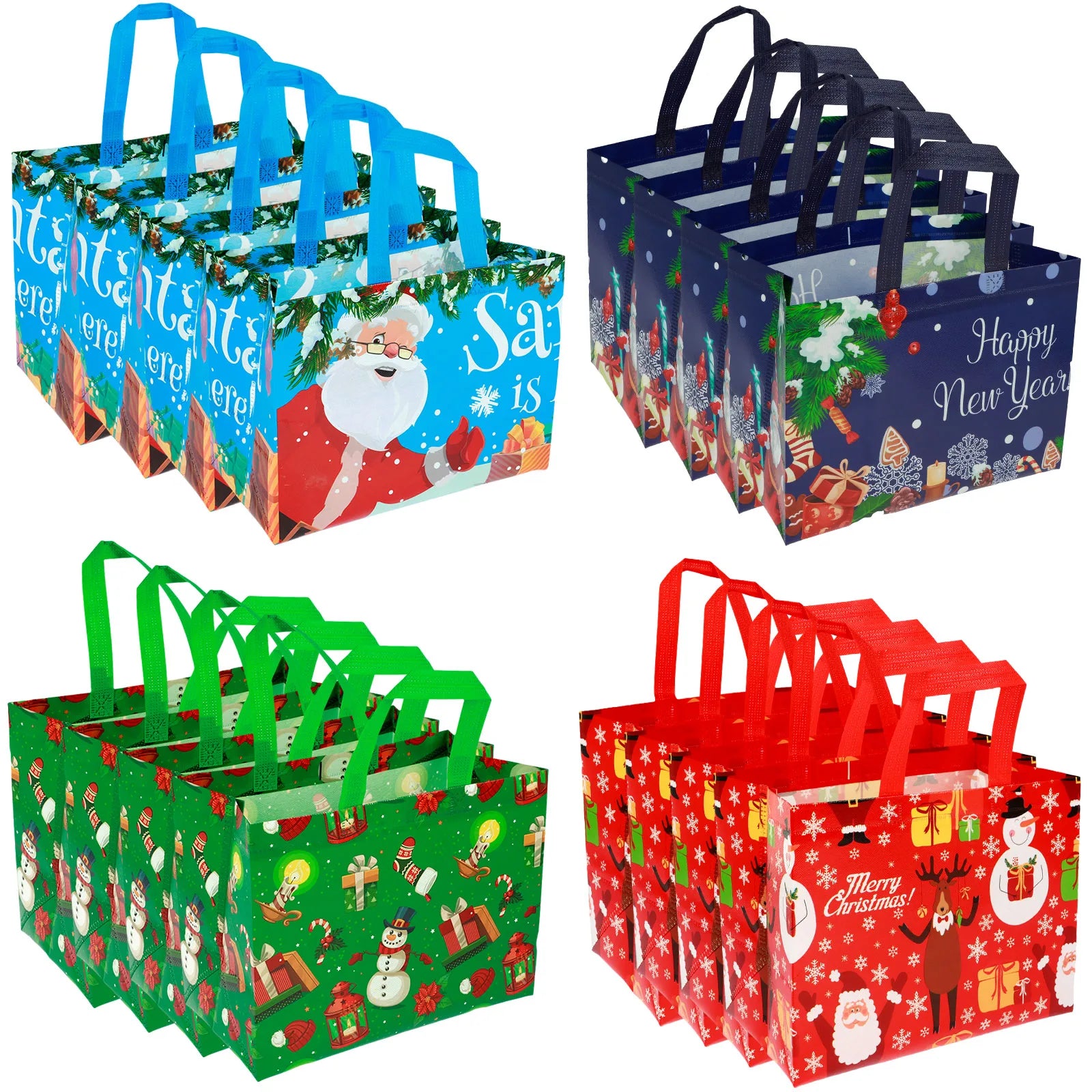 16/30Pcs Christmas Gift Bags Colorful Present Bags with Handle Large Capacity Santa Claus Favor Bags Reusable Christmas Shopping