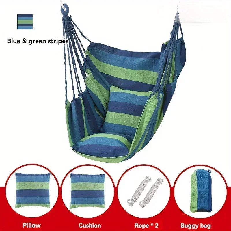 200KG Capacity Stripes Canvas Hammock Chair Thick for Garden Swing Seat Patio Camping Beach Dormitory Leisure with Storage Bag