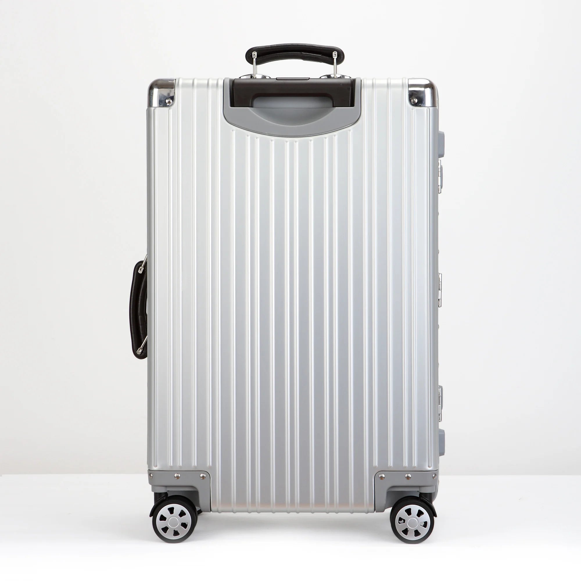 Top Quality Aluminum-Magnesium Alloy Vintage Suitcase, 20/24/26/29 Inch Lightweight Travel Trolley Luggage With Leather Handle
