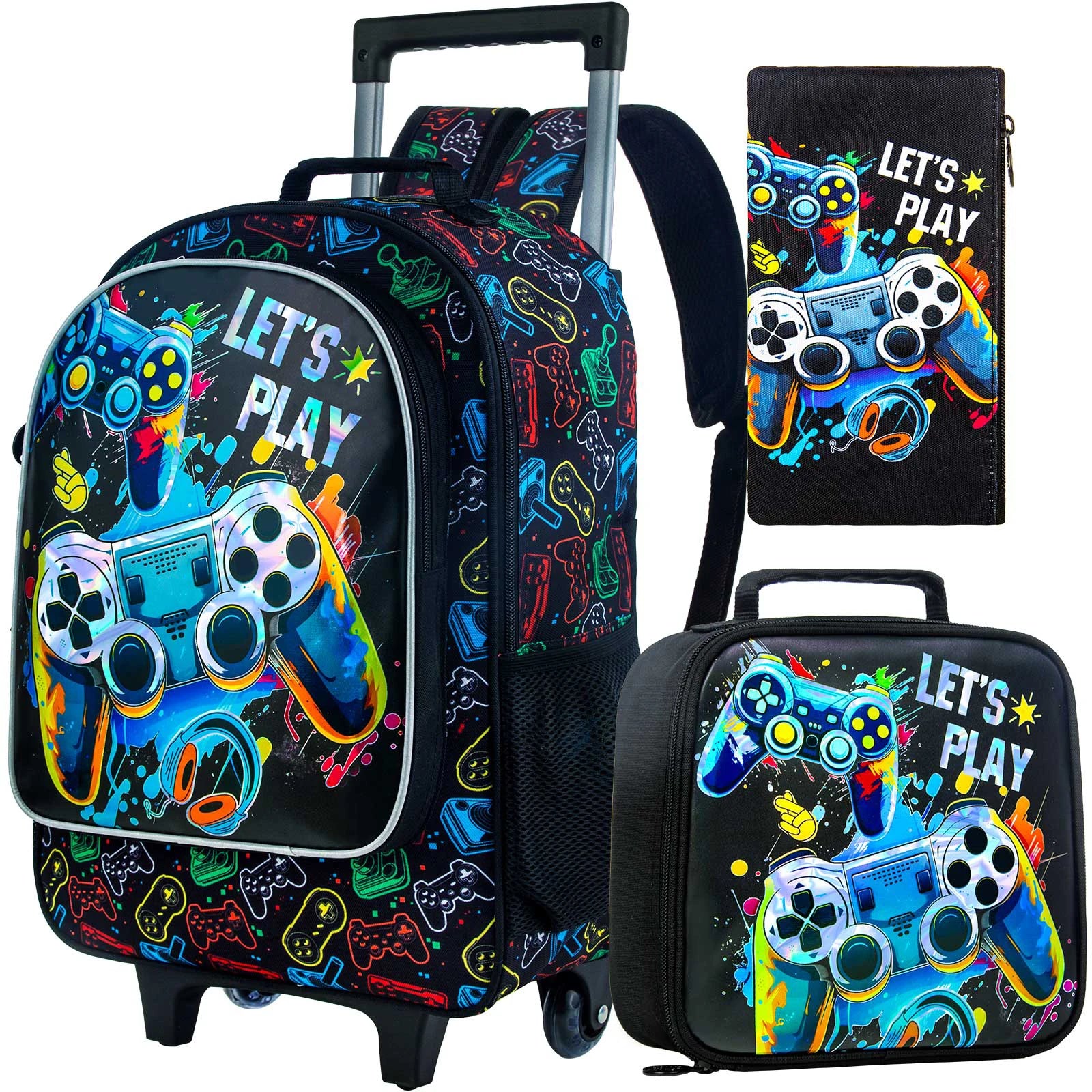 Rolling Backpack for Boys, Kids Roller Wheels School Bookbag with Lunch Bag, Wheeled .。School Bag for Children