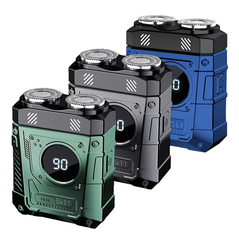 Magnetic Double Blade Electric Shaver for Men Mecha Punk Style Rechargeable LCD Portable Beard Trimmer Face Beard Razor Knife