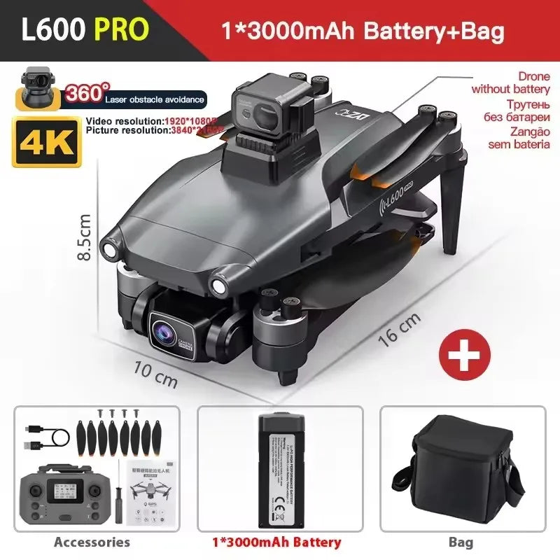 L600 PRO GPS Drone Professional 4K HD Dual Camera 360° Obstacle Avoidance Brushless Motor 5G WIFI FPV RC Quadcopter Toys Dron