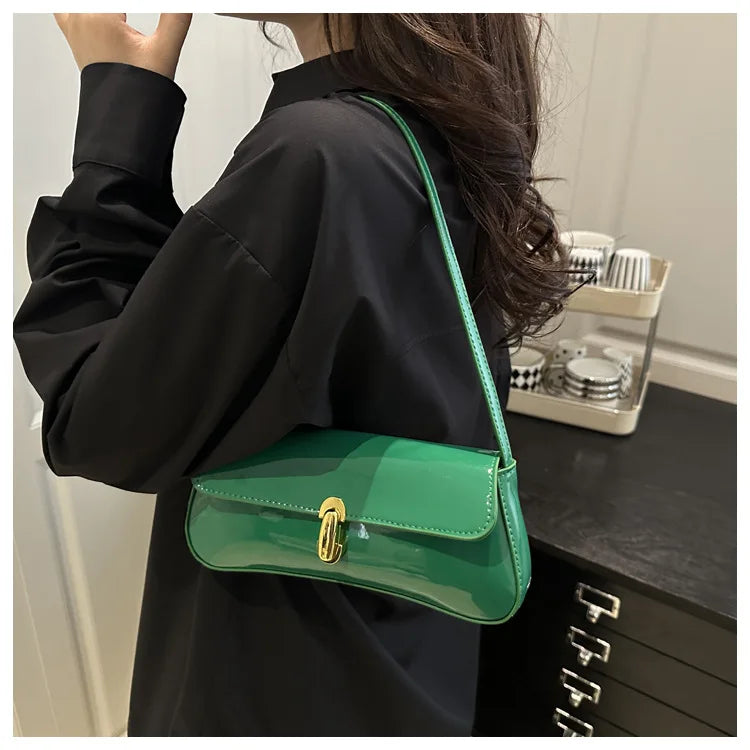 Women's Vintage Faux Oiled Leather Flap Decor Shoulder Underarm Bag, Buckle Baguette Tote Bag Suitable for Dating, Outing, Party