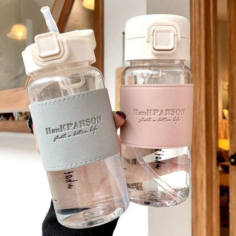 500ml Portable Water Bottle with Straw Creative Cute Leak-proof Plastic Drinking Bottle Milk Coffee Tea Juice Cup Drinkware