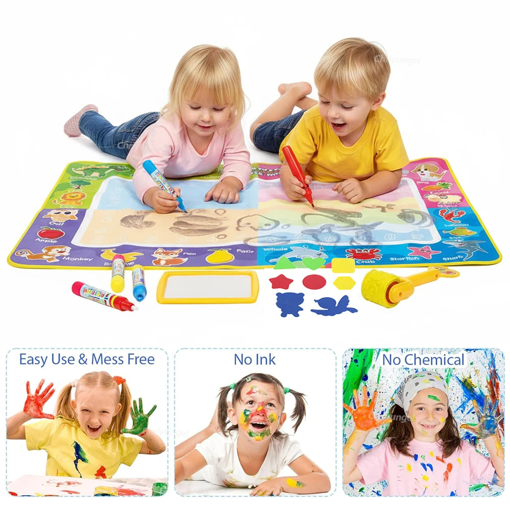 No Mess Kids Water Drawing Mat  Doodle Coloring Board with Magic Pens & Stamps Educational Montessori Toy Gift for Boys Girls