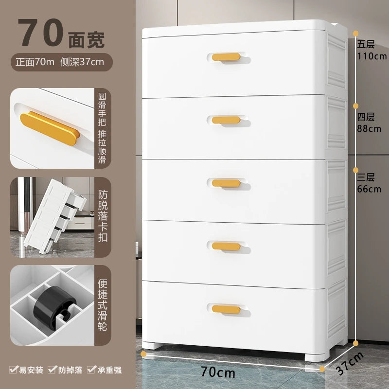 Thickened Drawer Storage Cabinet, Multi-Layer PP Organizer, Silent-Wheel Bedside Cabinet, Modern Large-Capacity Home Storage Box