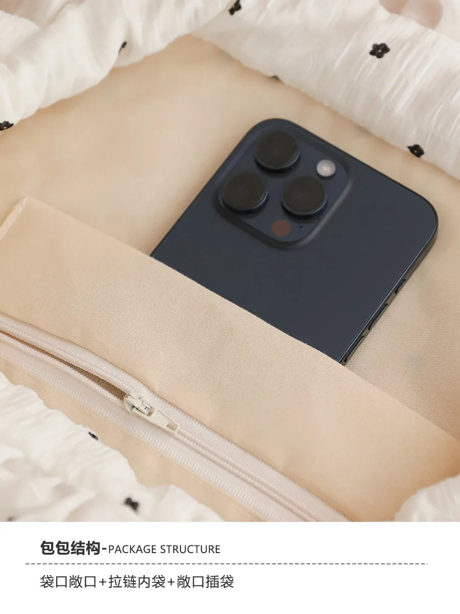 All-match Wave Point Chiffon Shoulder Bag Large Capacity Fairy Mesh Handbag Commuting Bag Korean Style Tote Bag Women