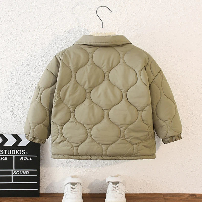 Autumn Kids Cotton Jacket Winter Boys Solid Color Thick Plus Velvet Warm Coat For 3-10 Years Teen Children Outerwear Clothing ﻿