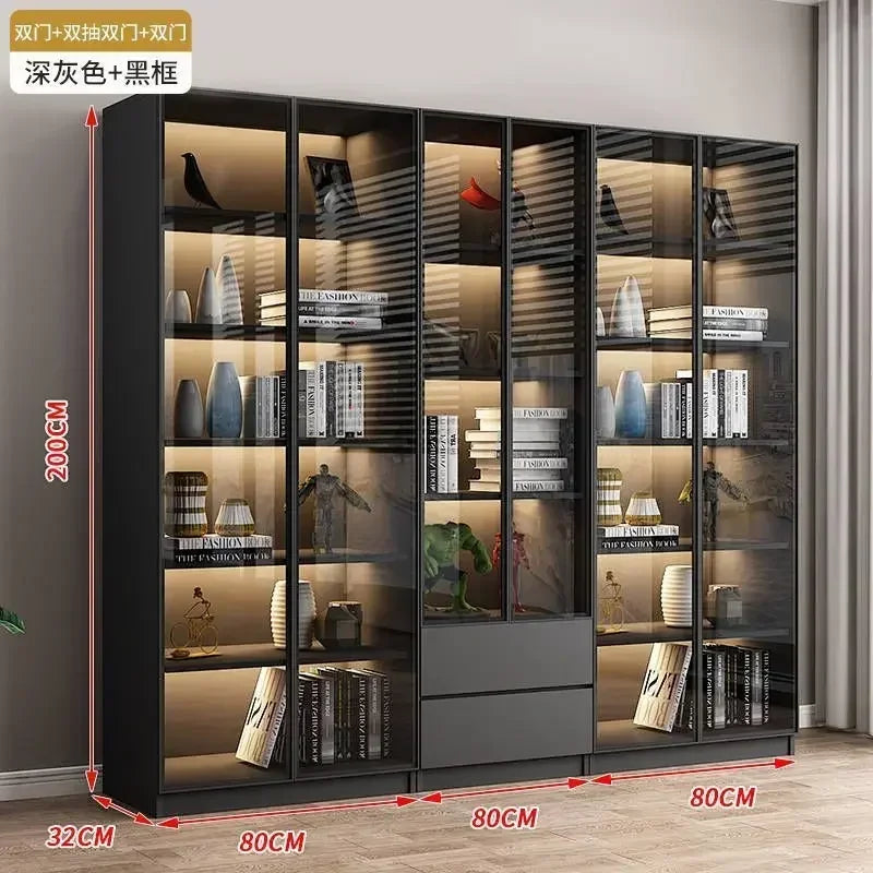 Modern Dust-Proof Bookcase with Glass Door Display Cabinet Modern Luxury Customized Home Living Room Integrated Bookshelf