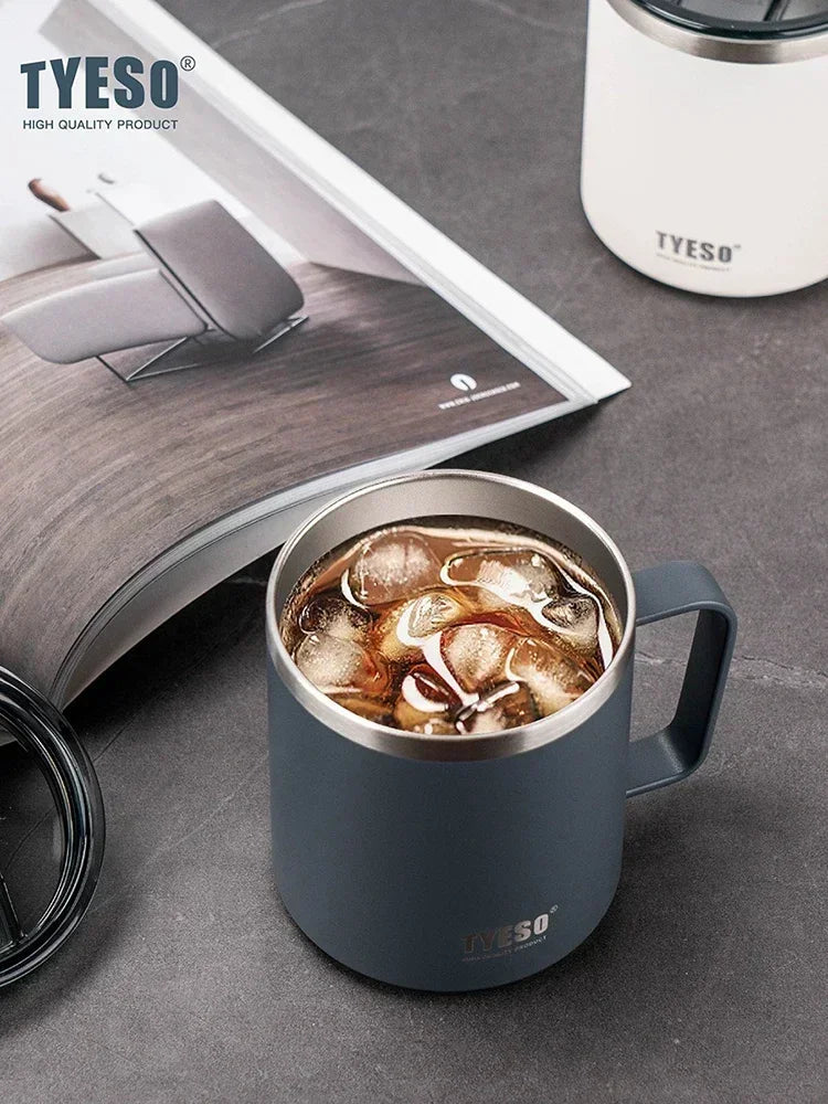 Tyeso 400ML Coffee Cups 304 Stainless Steel Mug with Visual Lid Portable Traveling Home Office Outdoor Water Cup Drinkware Gifts