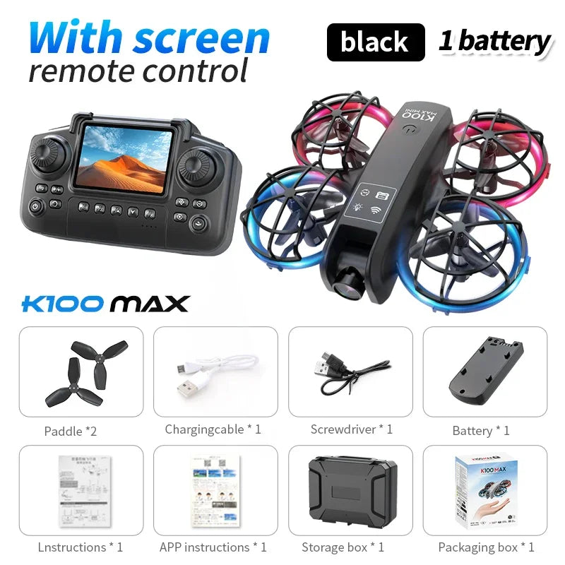 K100 Max Mini RC Drone 4K Professional HD Camera Optical Flow Positioning Colorfuls Dron Foldable RC Quadcopter Toys for Kids