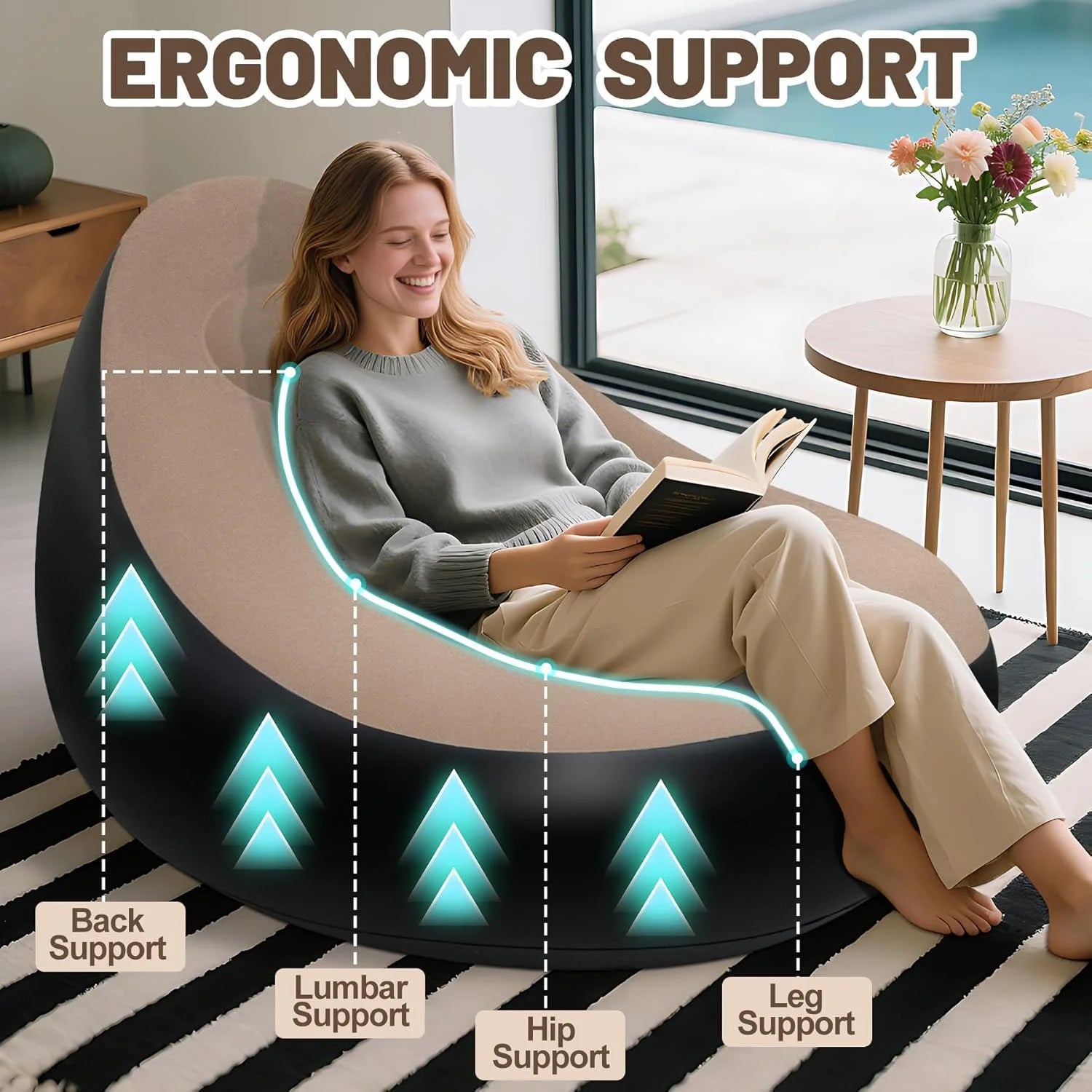 2Pcs Lazy Sofa Inflatable Chair Folding Recliner (Sofa + Footrest) Outdoor Sofa Bed with Footrest Indoor and Outdoor Portable Folding Air Mattress Lunch Break Leisure Chair Set