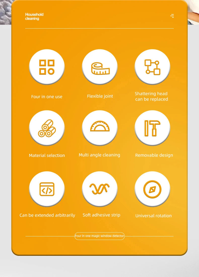 72-226CM Extended Window Cleaning Tool Glass Cleaner Mop with Silicone Scraper Window Cleaning Brush Household Cleaning Tools