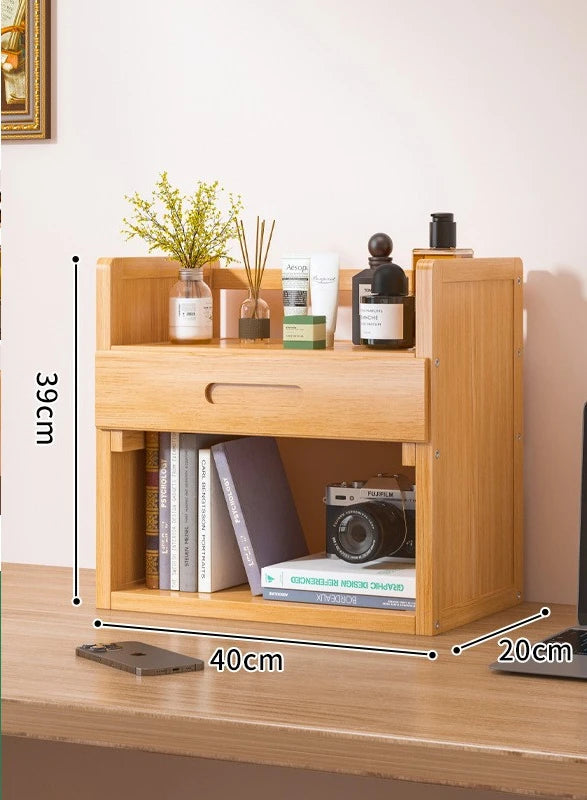 Simple desktop bookshelf dormitory multi-layer storage rack home student desk finishing shelf solid wood with extraction rack