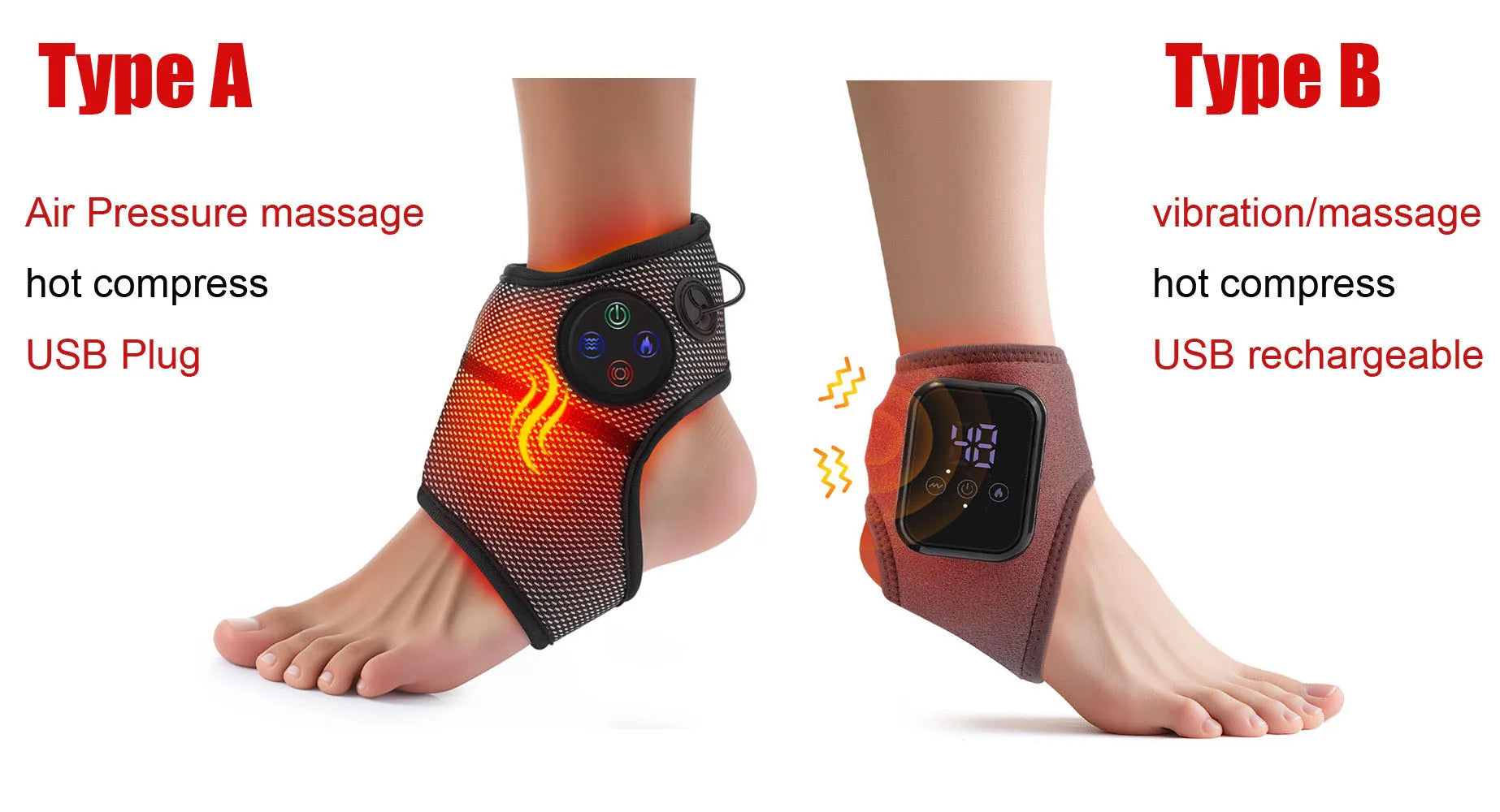 Electric Ankle Foot Massager Vibration Hot Compress Smart Air Pressure Multifunctional Brace Support Relaxation Treatments