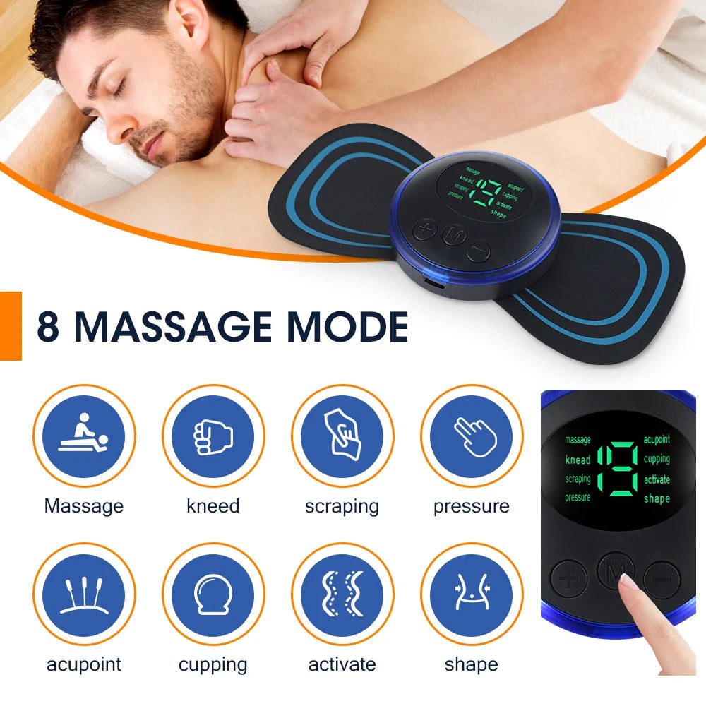 8 Modes Neck Massager Electric Back Shoulder Full Body Leg Massage Pad Remote Control Muscles Relax Fatigue Relief Patches Mini