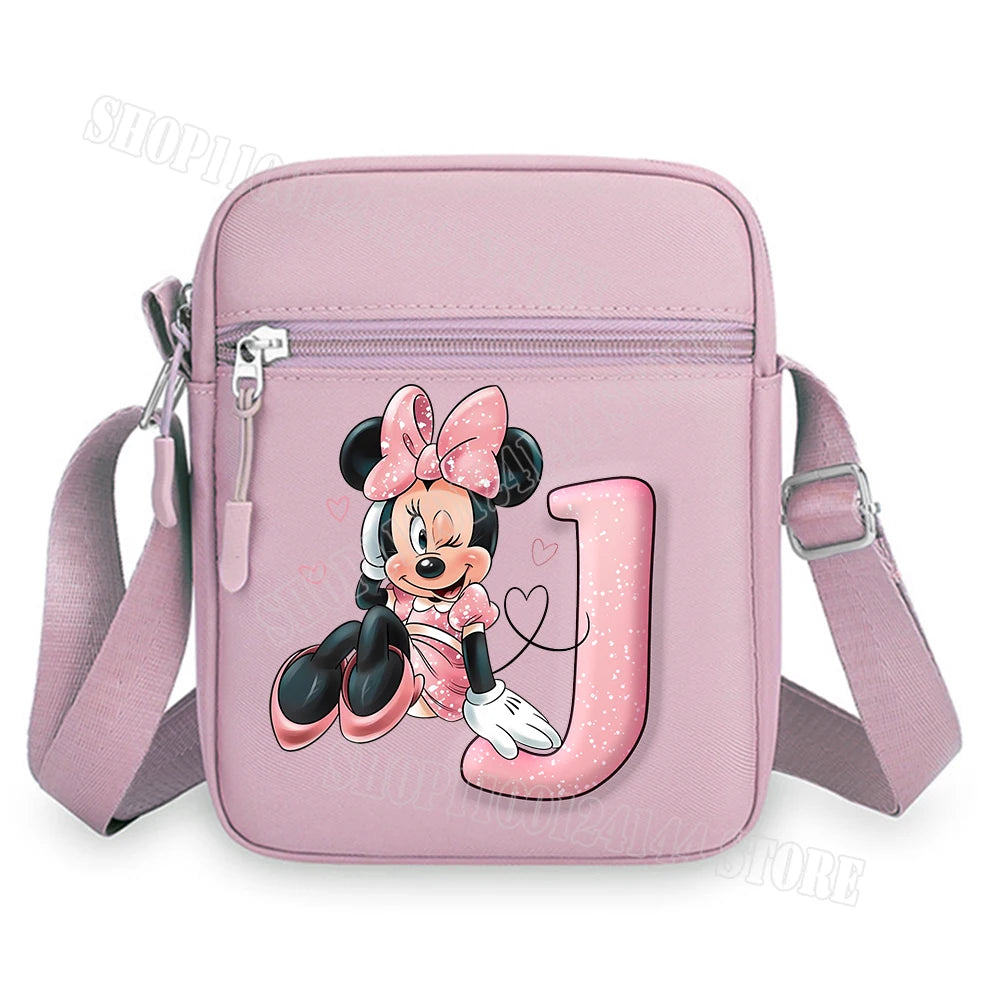 Mickey Minnie Disney Women Pink Shoulder Bag Fashion Mini Oxford Mobile Phone Bag Crossbody Bag Kawaii Ladies Waist Pack Gift